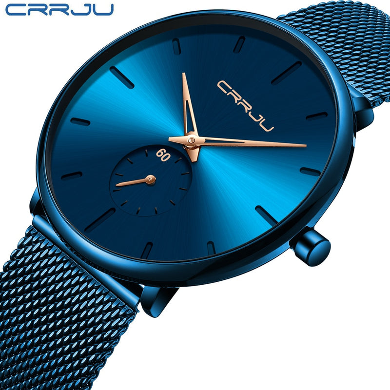 CRRJU Fashion Blue Men Watch Top Luxury Brand Minimalist Ultra-thin Quartz Watch Casual Waterproof Clock Relogio Masculino