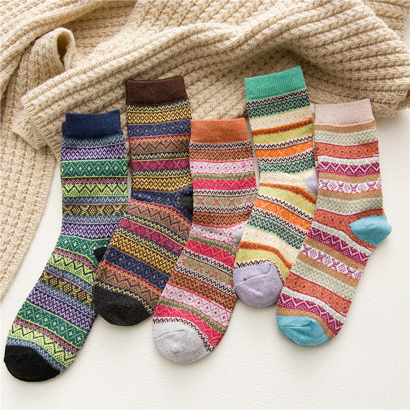 HSS Marke 5 Paar hochwertige Damen Wintersocken Vintage Patchwork Kaninchenwolle Socke verdicken warme thermische Baumwollsocken