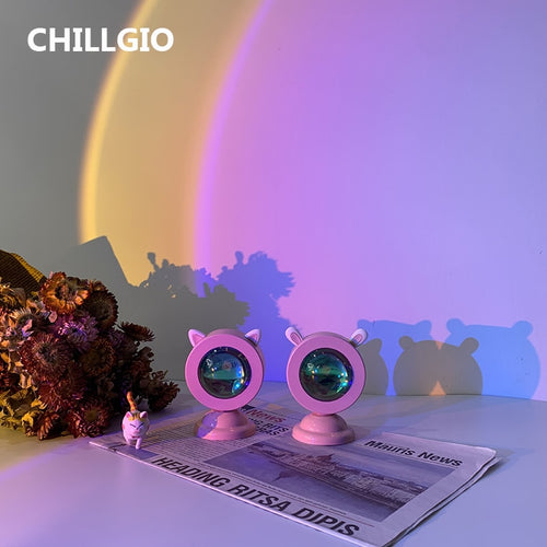 CHILLGIO Mini Sunset Licht Atmosphäre Ins Projektor Foto LED Regenbogen Dämmerung Tischbeleuchtung Raumdekor Tragbare USB RGB Nachtlampe