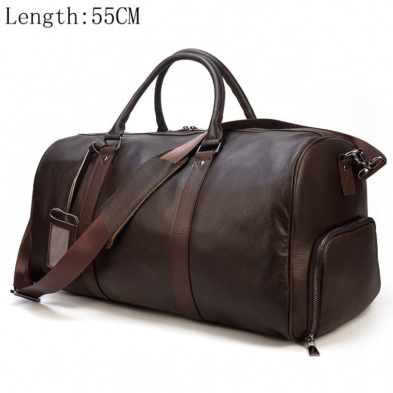 Reisetasche aus echtem Leder mit großer Kapazität für Männer und Frauen, weiches schwarzes Rindsleder, lässige Reisetasche, großes Gepäck, Wochenend-Umhängetasche