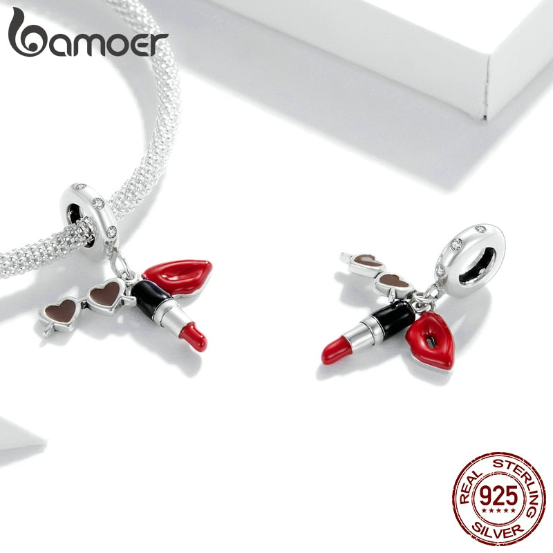 BAMOER 100% 925 zapatos de mujer de plata esterlina, colgante de maquillaje de espejo, pulsera de mujer, joyería DIY, regalo de mujer SCC457