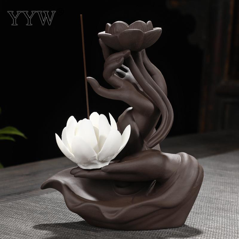 Buddha Hand Backflow Incense Burner Waterfall Incense Burner Lotus Holder Censer Fragrance Stand Ceramic Quemador Decoration