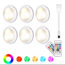 USB Rechangeable RGBW LED Cabinet Light Puck Light 16 Colors Remote Under Shelf Kitchen Counter Lighting Night Lamp