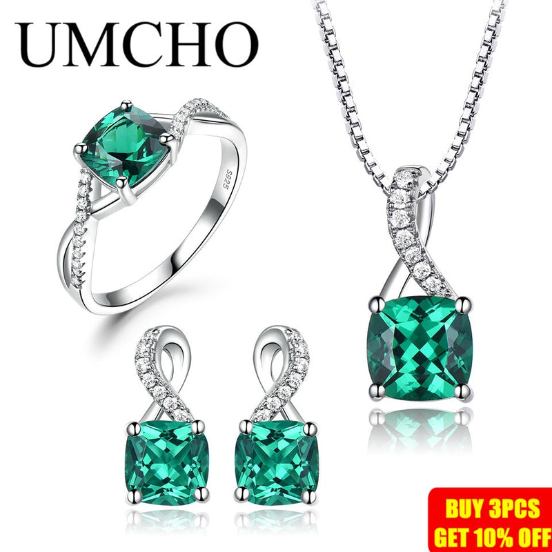 UMCHO 925 Sterling Silber Schmuck Sets für Frauen Edelstein Smaragd Ring Anhänger Ohrstecker für Frauen Hochzeit feinen Schmuck neu