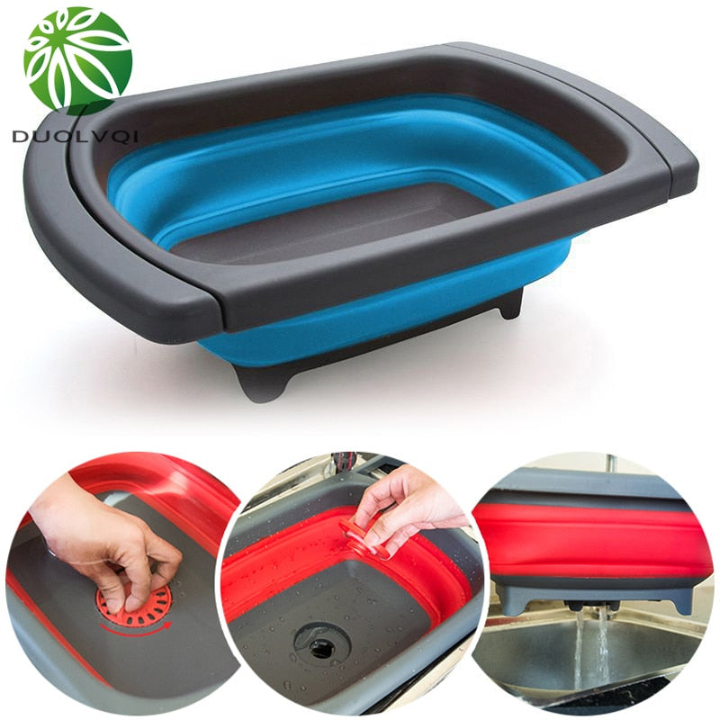 Fruit Vegetable Collapsible Colander Eco-friendly Foldable Kitchen Strainer Folding Drain Baskets With Retractable Handles