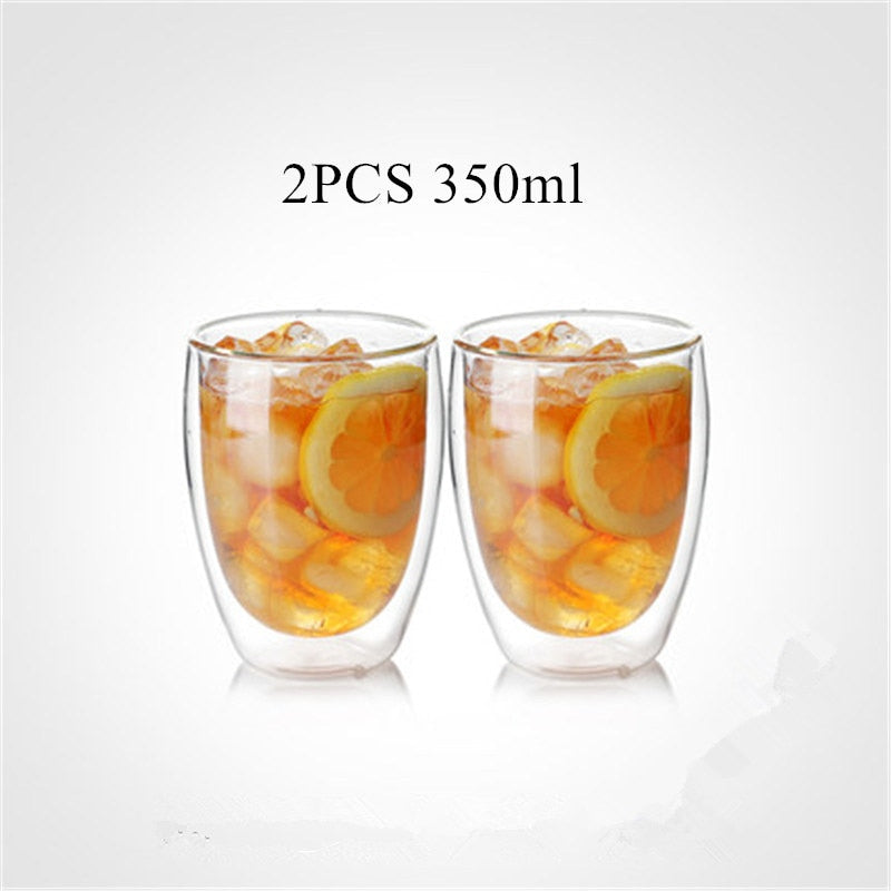 80/250/350/450ml Heat-resistant Double Wall Glass Cup Beer Coffee Cups Handmade Healthy Drink Mug Tea Mugs Transparent Drinkware