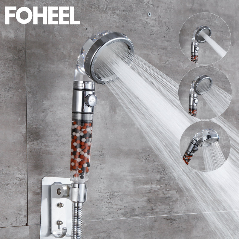 FOHEEL Shower Head Adjustable 3 Mode Shower Head Hand Shower High Pressure Water Saving One Button To Stop Water Shower Heads