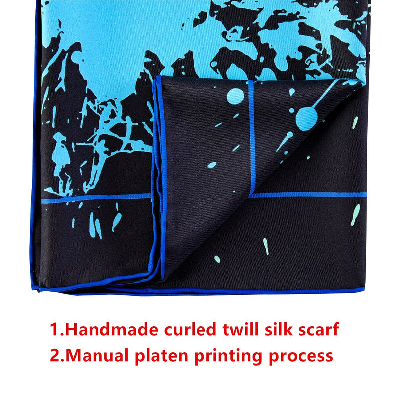 90cm “Splash Ink” Twill Silk Scarf Women Square Shawl Brand Hijab Scarf Foulard Bandana Handmade Curled New Design Head Scarves