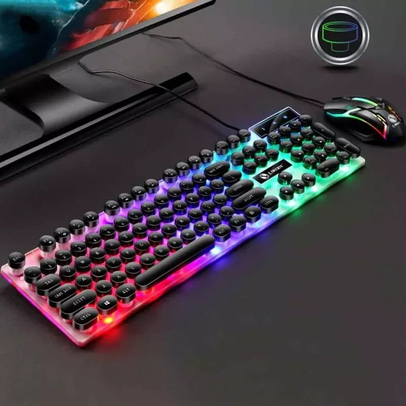 Juego de ratón y teclado para juegos con cable USB, juego de teclado y ratón para juegos con retroiluminación LED de colores arcoíris para el hogar y la Oficina