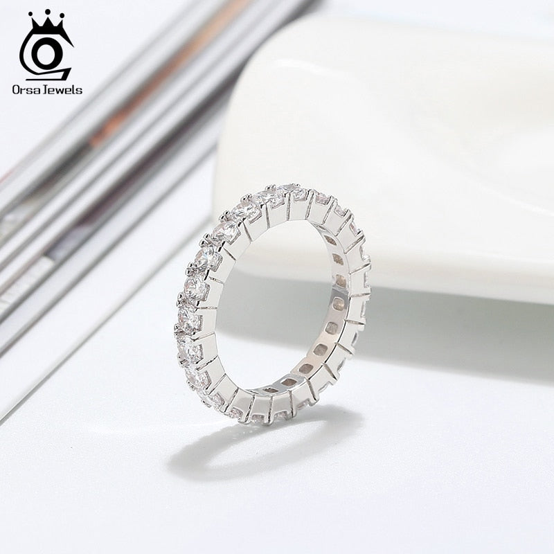 ORSA JEWELS Newest Zircon Stunning Women Thin Ring Sterling Silver Dating Party Authentic 925 Rings Fashion Fine Jewelry SR205