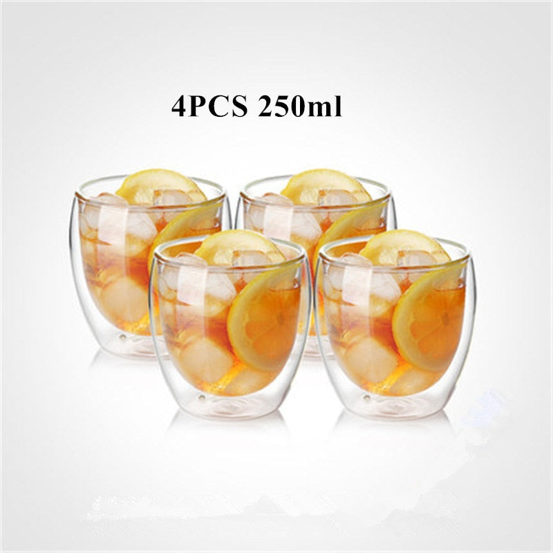 80/250/350/450ml Heat-resistant Double Wall Glass Cup Beer Coffee Cups Handmade Healthy Drink Mug Tea Mugs Transparent Drinkware