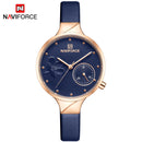 NAVIFORCE Women Fashion Blue Quartz Watch Lady Leather Watchband High Quality Casual Waterproof Wristwatch Gift for Wife 2019
