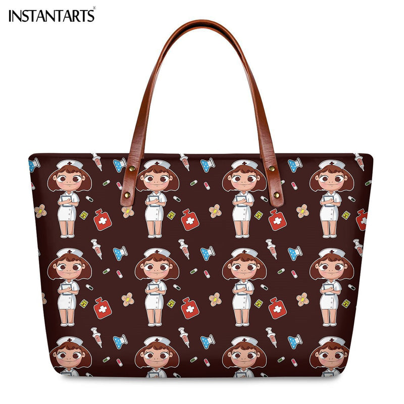 INSTANTARTS Cartoon Nurse Print Women Casual Work Handbags Large Capacity Tote Hospital Paramedical Fashion Travel Shoulder Bag