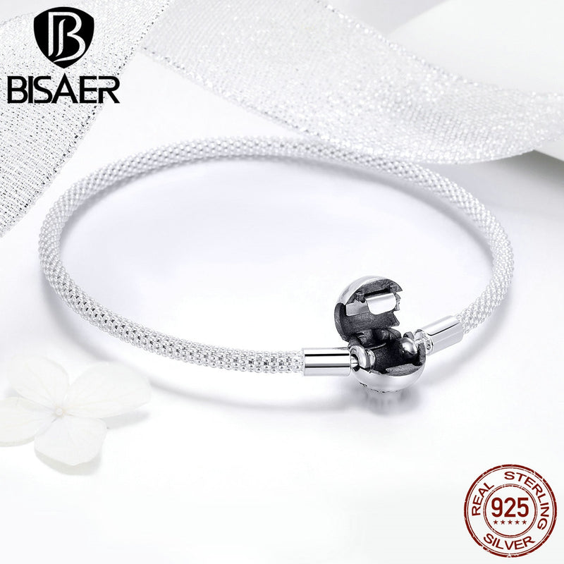 BISAER 925 Sterling Silver Pulseira Snowflake Bangles 925 Heart Snake Chain Clasp Femme Silver Bracelet For Women Jewelry