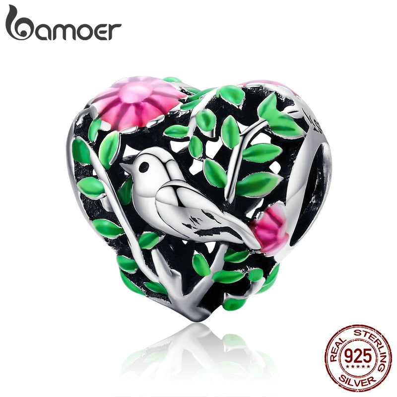 BAMOER Summer Collection 100% 925 Sterling Silver Bird in the Woods Charm Beads fit Women Bracelet Necklaces Jewelry Gift SCC647