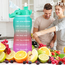Quifit Gallon 2L Water Bottle with Straw 3.8 &amp; 2 Litre Large Capacity Tritan BPA Free Motivational Quote Time Marker 2000ml Jug