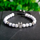 Fashion Turquoises Beads Yoga Bracelet Classic Silver Color CZ Crown Lovers Distance Couple Bracelets Friendship Jewelry