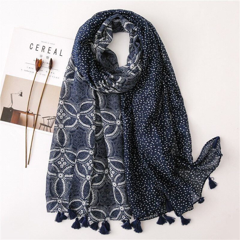 2020 fashion spring summer geometry printing cotton scarf with tassel fashion wraps shawls sunscreen beach hijabs wholesale