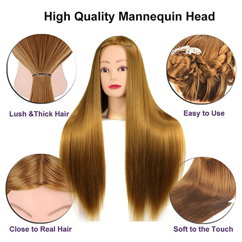 Mannequin Head With 100% High Temperature Fiber Hair 65cm Bride Hairdressing Training Wig Head With Stand Cosmetology Doll Head