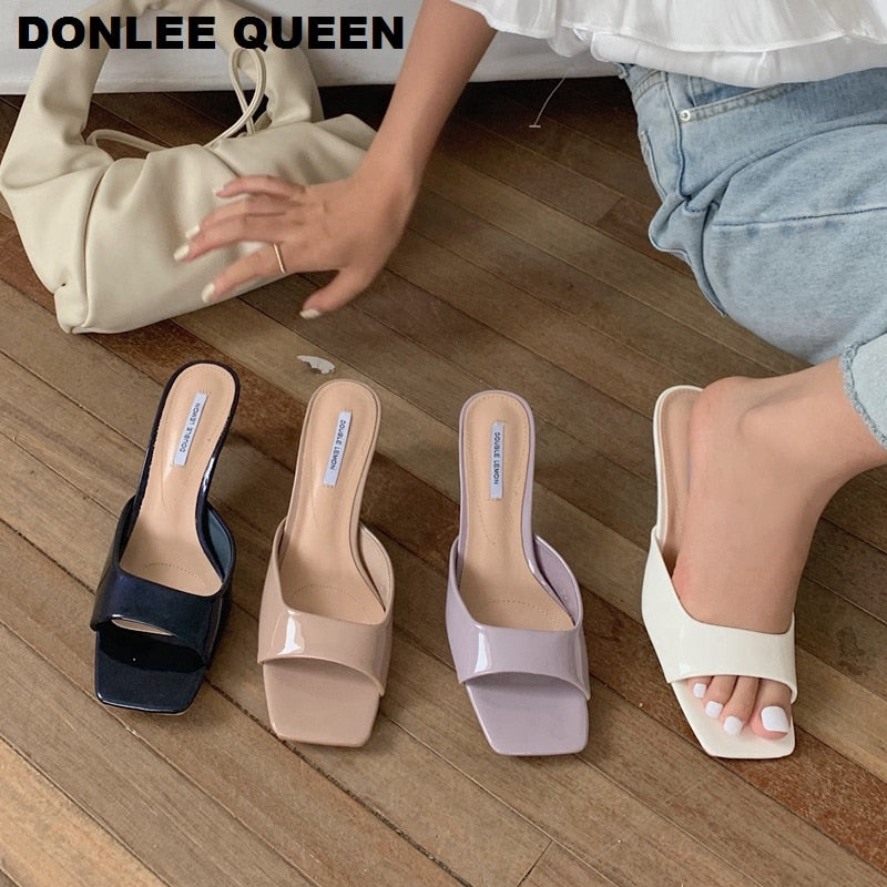 New Brand High Heels Slippers Women Slip On Slide Elegant Mule Shoes Women Sandal Leisure Slipper Big Size 35-41 Sandalias Mujer