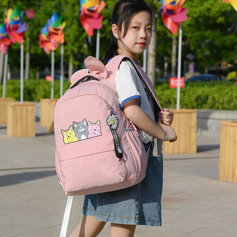 Fengdong, mochilas escolares para niñas adolescentes, mochilas escolares para niños, mochila escolar de lona con estampado de animales bonitos, mochila para niños y gatos