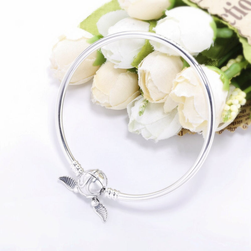 Moonmory Real 925 Sterling Silver Moments Harry Charms Bangle Bracelet Fits For DIY Beads Golden Snitch Clasp Bangle Pulseras