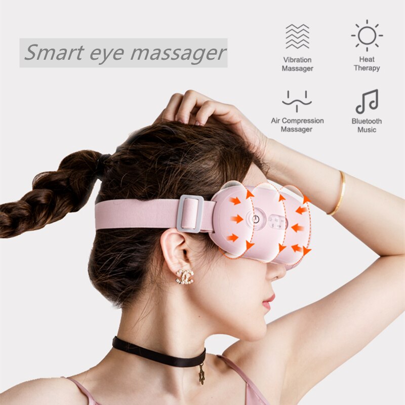 Masajeador de ojos con calor y vibración, masajeador de ojos eléctrico de compresión Bluetooth Music Temple para relajar y aliviar la tensión ocular