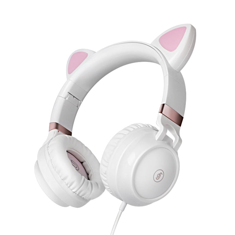 Bonitos auriculares con orejas de gato, auriculares con cable, auriculares estéreo Muisc, auriculares con cable con micrófono, auriculares para niños y niñas adultas, encantadores