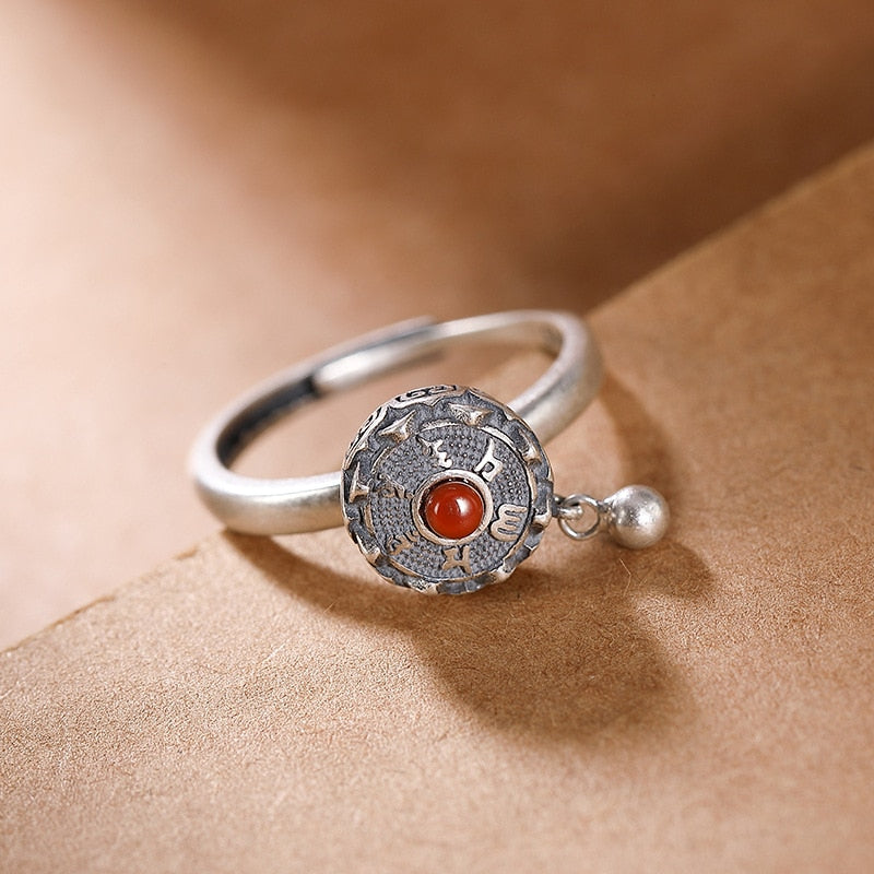 BALMORA 100% Real 925 anillos budistas de plata esterlina para mujer señora anillo giratorio tibetano oración Mantra anillo buena suerte anillo regalo