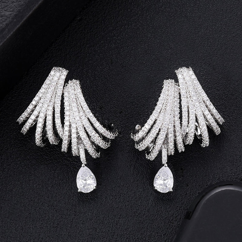 GODKI Luxury DOUBLE CLAWS STUD Earrings Trendy Cubic Zircon Indian gold earrings for women Wedding Engagement Party JEWELRY GIFT