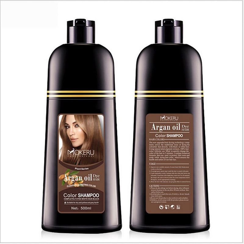 Champú para teñir el cabello negro de esencia de 500ml que cubre el cabello, tinte permanente para el cabello, champú, esencia de aceite de argán Natural instantánea