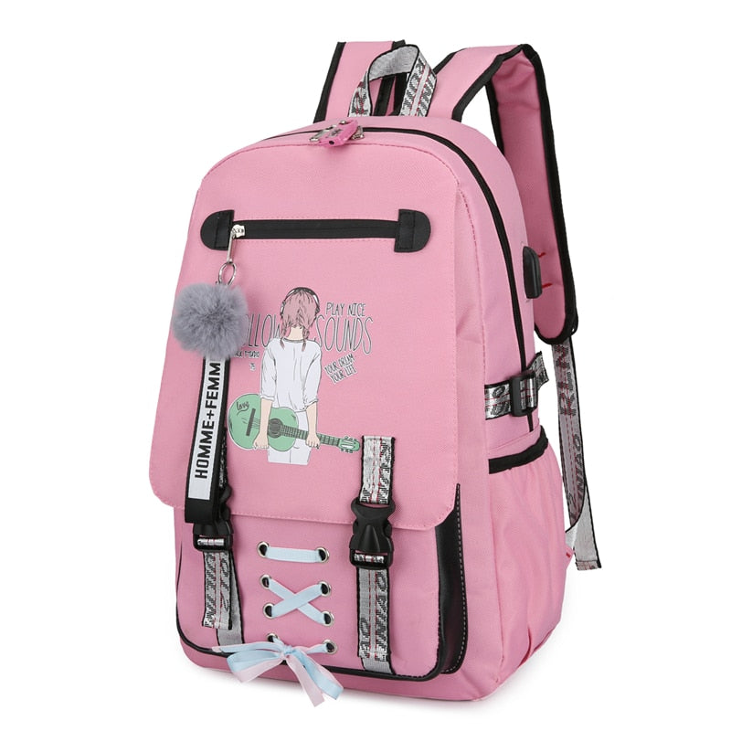 Große Schultaschen für Mädchen im Teenageralter USB mit Schloss Anti-Diebstahl-Rucksack Frauen Büchertasche groß Schultasche Jugend Freizeit College