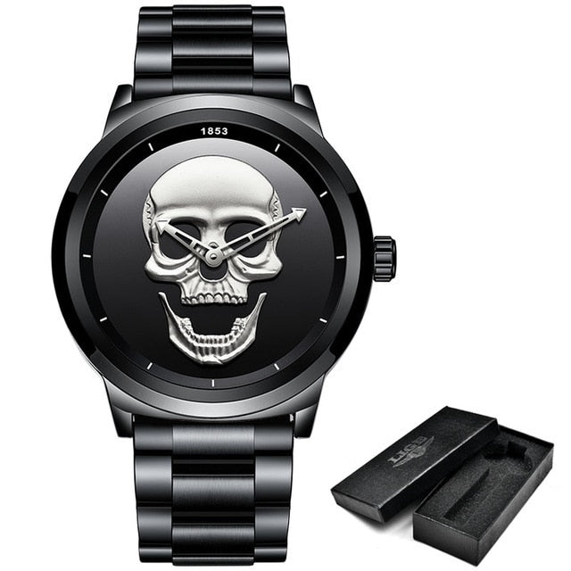 Relogio Masculino LIGE Skull Mens Watches Simple Stainless Steel Sports Watch Men&