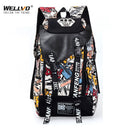 Graffiti Laptop Rucksack Herren Canvas Schultasche Jungen Groß Cartoon Buchstaben Druck Rucksäcke Reisetaschen mochila XA1788C