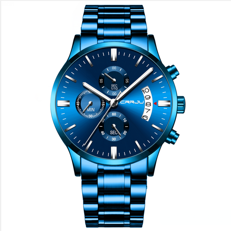 Herrenuhr CRRJU Edelstahl-Mode-Armbanduhr für Herren Top-Marke Luxus wasserdicht Datum Quarzuhren relogio masculino