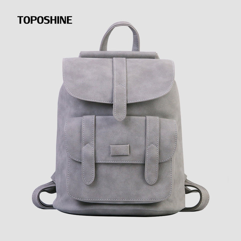 Toposhine Famous Brand Backpack Women Backpacks Solid Vintage Girls School Bags for Girls Black PU Leather Women Backpack 1523