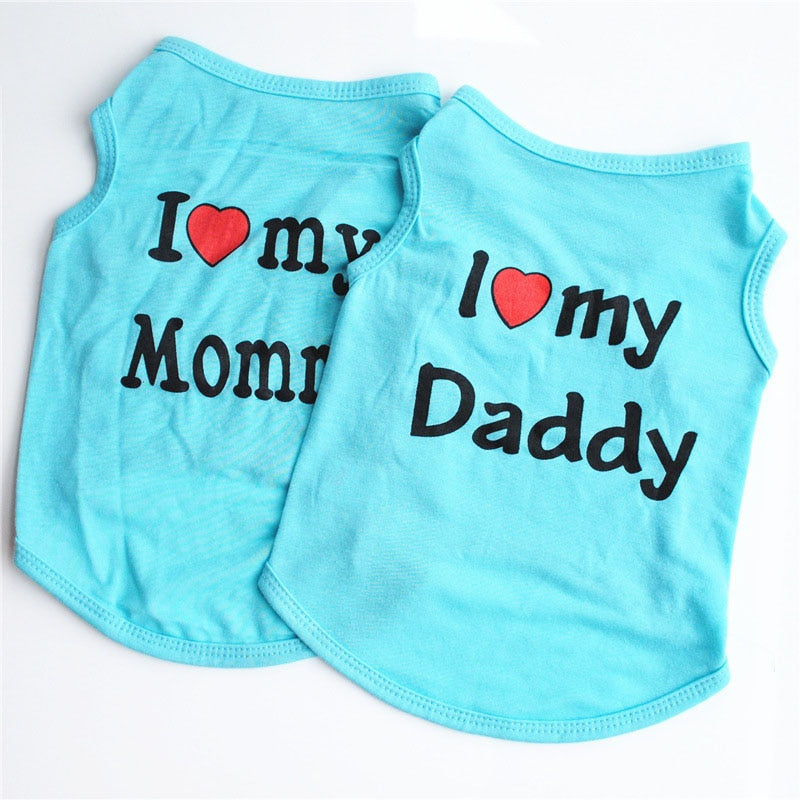 Pet Clothes Casual Puppy Dog Cat Clothing &quot;I Love Mommy &amp; Daddy&quot; Print Cat Vest Tee Shirt 100% Cotton T-shirt Cat Kitten Apparel