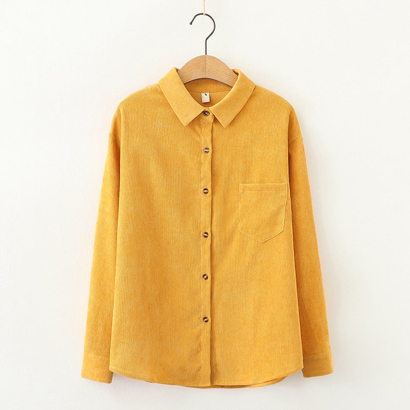 EYM Brand Solid Color Women's Corduroy Shirt 2022 Spring New Women Long Sleeve Blouse Casual Large Size Loose Blouses Lady Tops