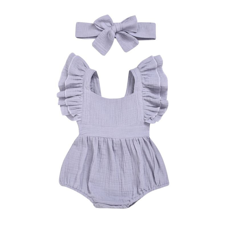 Baywell Cotton Baby Girl Clothes Summer New Double Gauze Kids Ruffle Romper Jumpsuit Headband Pink Playsuit For Newborn 3M