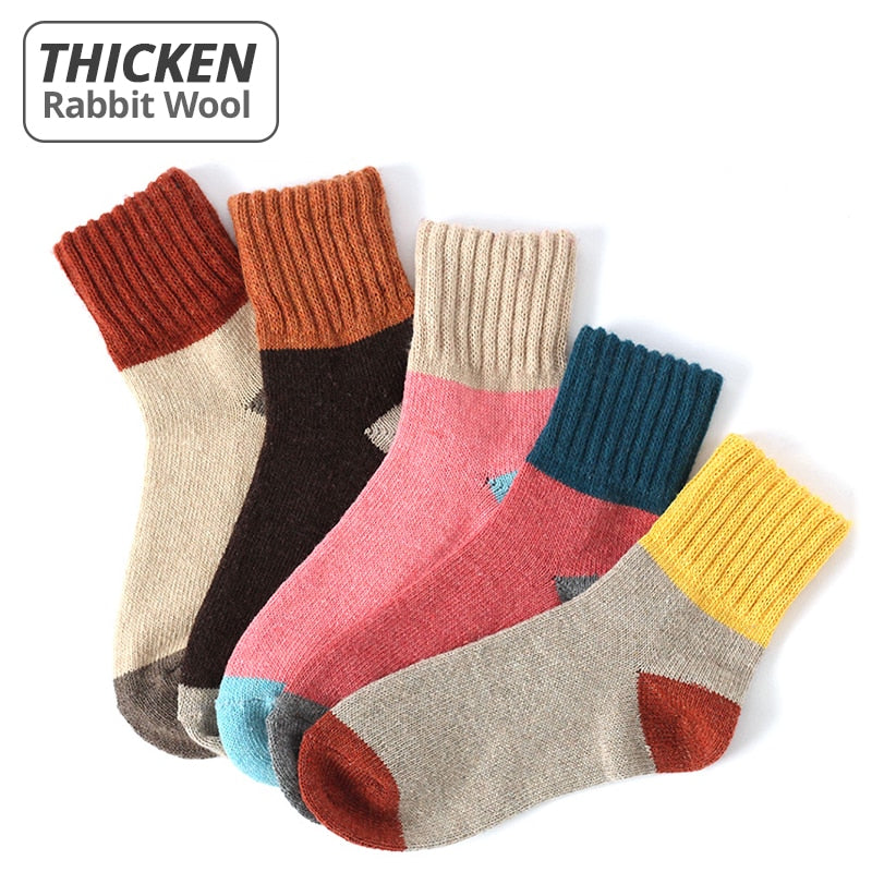 HSS Marke 5 Paar hochwertige Damen Wintersocken Vintage Patchwork Kaninchenwolle Socke verdicken warme thermische Baumwollsocken