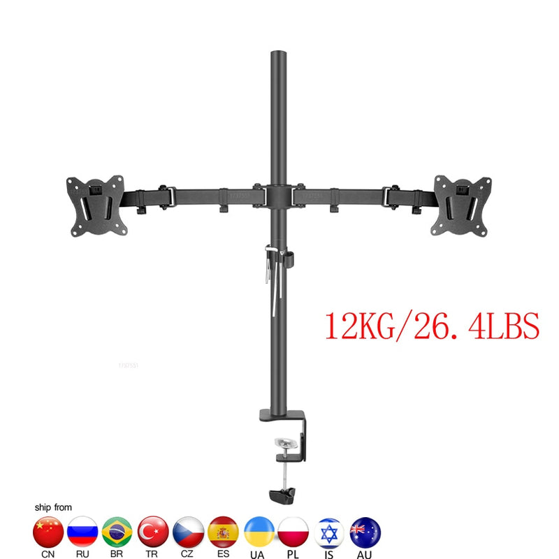 400mm DL-T902-240 Desktop Stand Full Motion 360 Degree steel Monitor Holder 10"-27" clamp base Monitor Mount Arm Load 12kg