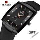 REWARD Top Brand Men's Watch Business Relogio Masculino Square Quartz Man Watch Men Wristwatch Full Steel Waterproof Male Watch