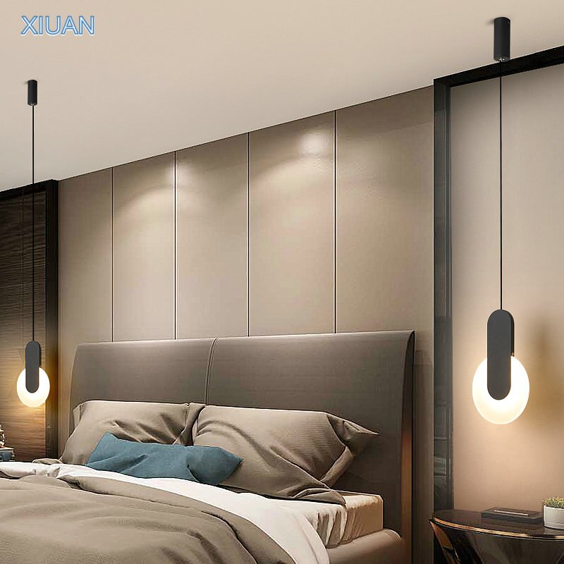 Modern Scandinavian High Ceiling LED Pendant Lamp for Bedside Living Room Lighting Long Cable Suspension Luminaire Design