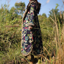 Ethnic Style Winter Coat Fur Collar Long Dust Coat Windbreaker Cotton Linen Vintage Cotton Padded Clothes Jaqueta Feminina f1859