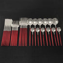 30Pcs Shiny Gold Cutlery Set Stainless Steel Dinnerware Set Knife Dessert Fork Spoon Dinner Silverware Set Kitchen Tableware Set