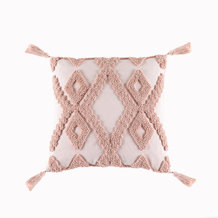 Boho Style cushion cover Pink Yellow Blue Beige Tassels pillow cover Handmade  for Home decoration Sofa Bed 45x45cm/30x50cm