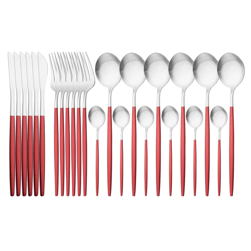 24Pcs Gold Matte Dinnerware Cutlery Set Stainless Steel Flatware Set Dinner Kniffe Fork Spoon Silverware Set Kitchen Tableware