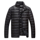 Schinteon Men Ultra Light White Duck Down Jacket Thin Stand Collar Solid Color Simple Autumn Outwear