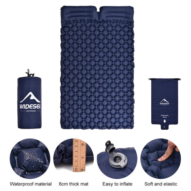 widesea camping doppelte aufblasbare Matratze im Freien Isomatte Bett ultraleicht faltbare Reise Luftmatratze Kissen feuchtigkeitsfest