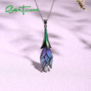 SANTUZZA Silver Jewelry Set for Women 925 Sterling Silver Purple Flower Earrings Pendant Set Trendy Fine Jewelry Handmade Enamel